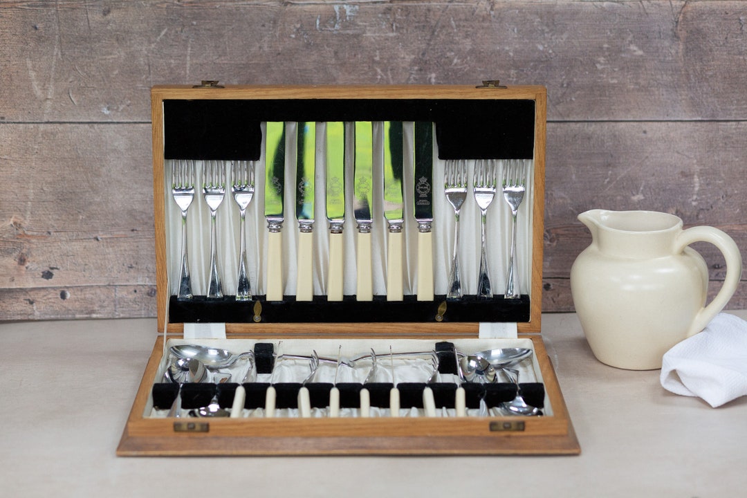 Vintage Canteen Cutlery Set. Wooden Box. 26 Piece. 6 Knives Etsy