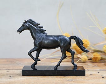 Vintage Horse Statue: Black Metal Figurine; 1950s Decor