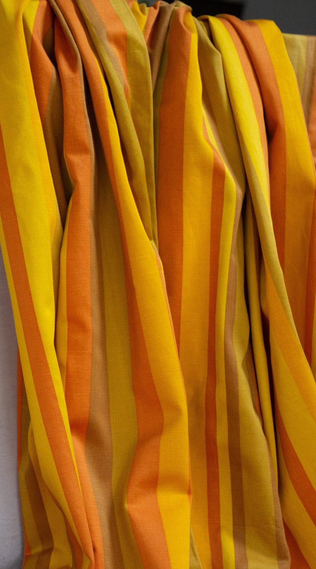Pair Long Vintage Striped Curtains. Cotton Drapes. Orange Etsy