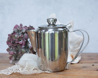 Stainless Steel Tea Pot. Small Metal Teapot. 1 Pint. 500ml. Loose Tea & Bags. Filter Spout. Kitchenalia. Vintage C1960s