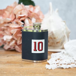 Grey Leather Bound Hip Flask. Hackett. Number 10. Stainless Steel. Screw Top. Outdoor Event. Races. 4oz. Vintage C1990s