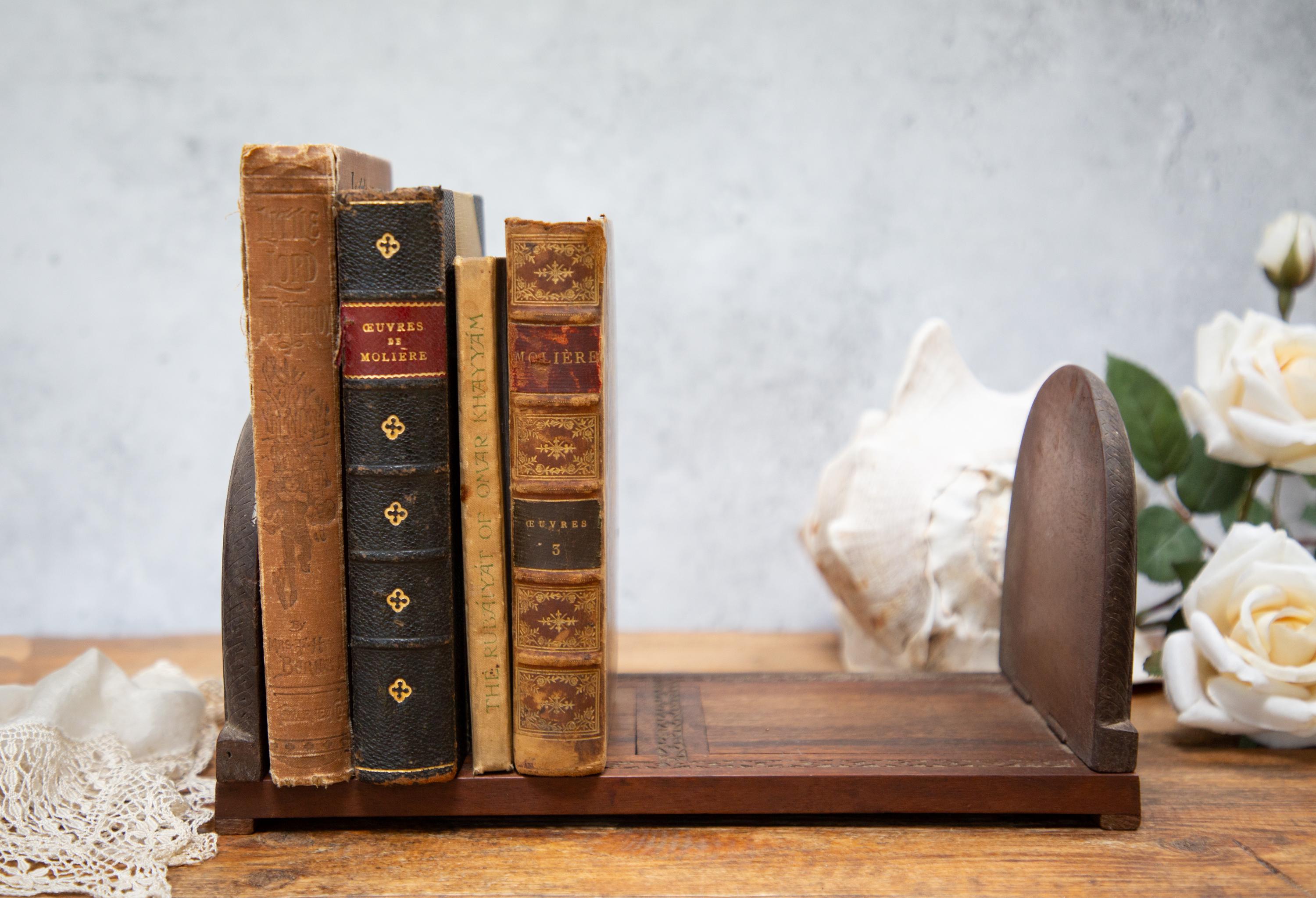 秘蔵/稀少ローラアシュレイアンティークフォールディングブックスライド/本立て Antique Wood Book Slide: Adjustable Asian Art Deco Bookends - Etsy