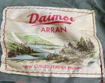 Vintage Sleeping Bag & Hood. Daimor Arran. David Moore. Green Yellow. Feather Filling. Cotton Cover. Zip Fastening. Camping. C1950s