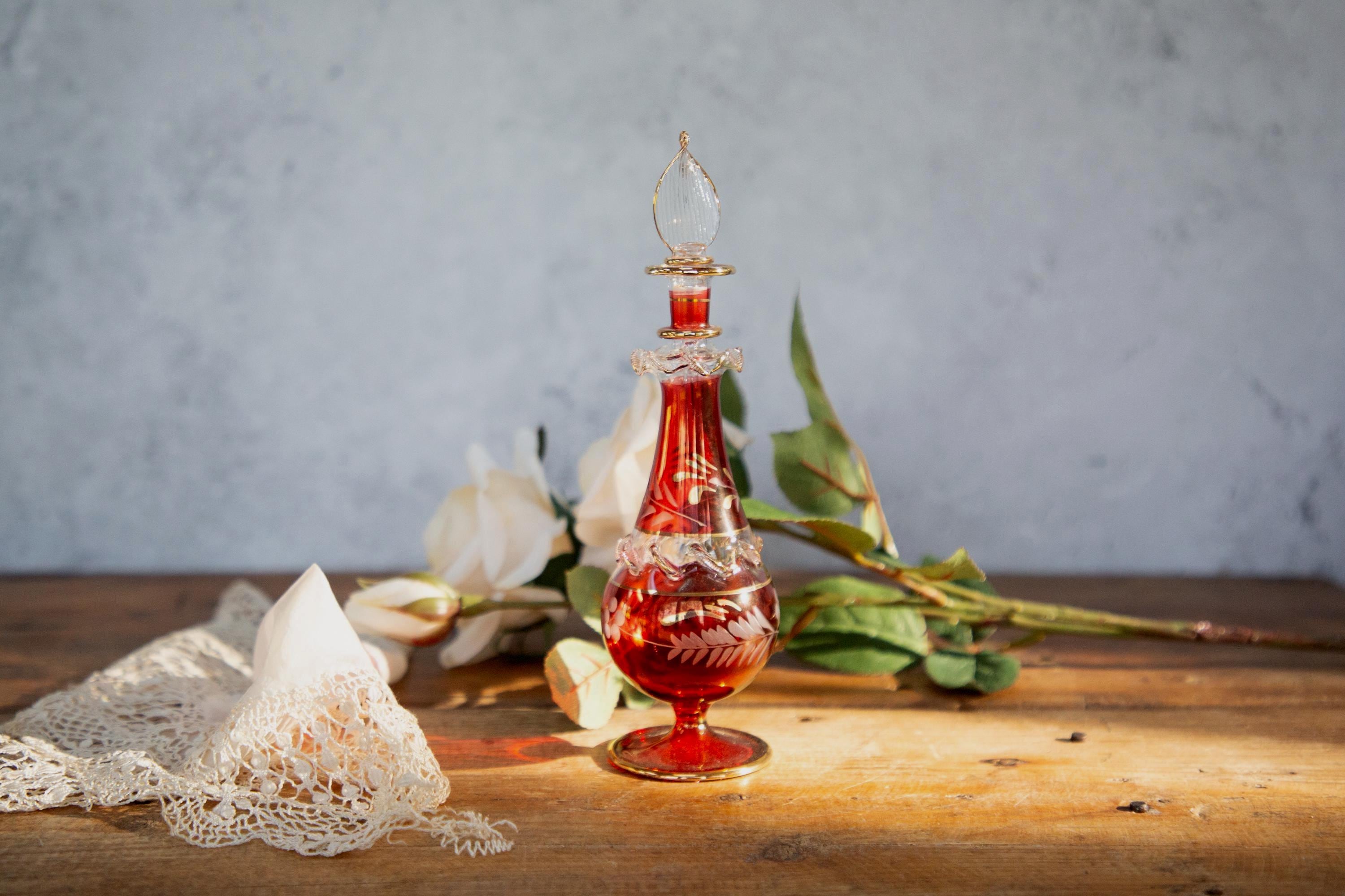 Art Deco Venetian Glass Scent Bottle: Pinky Red Perfume Applicator