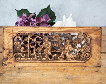 アンティーク中国製ローズウッドパネル、牛骨象嵌彫刻、1920年代の室内