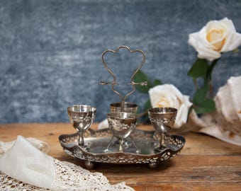 Antique 5 Piece Egg Cup Set: EPNS Silver Plated Stand; Georgian Victorian C1820
