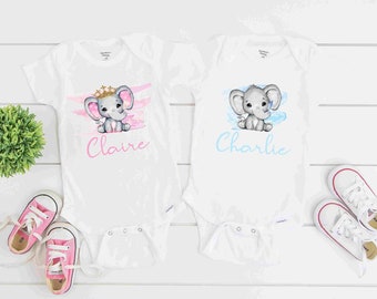 Baby Elephant Bodysuit, Pink or Blue, Personalization Optional