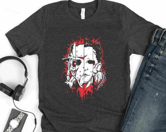 Slasher Squad Shirt, Freddy, Jason, Michael, Leatherface. Classic horror film, 3 Color Options, Glow-in-the-Dark available