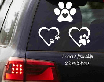 Heart Paw Decal, 3 styles, 7 colors, 2 sizes