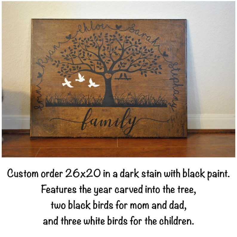 Family Tree Wall Art Blended family Wooden Sign Etsy