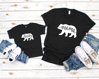 Mama Bear and Baby Bear Matching Shirts, Black Short Sleeve, Mommy and Me