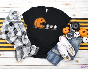 Pumpkin Pac-Man Halloween Shirt: Ghost Chase - Bella+Canvas Tee