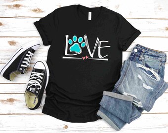 Puppy Love, Paw Print Shirt, Dog Mom, Cat Mom, Pet Lover, 3 Colors Available