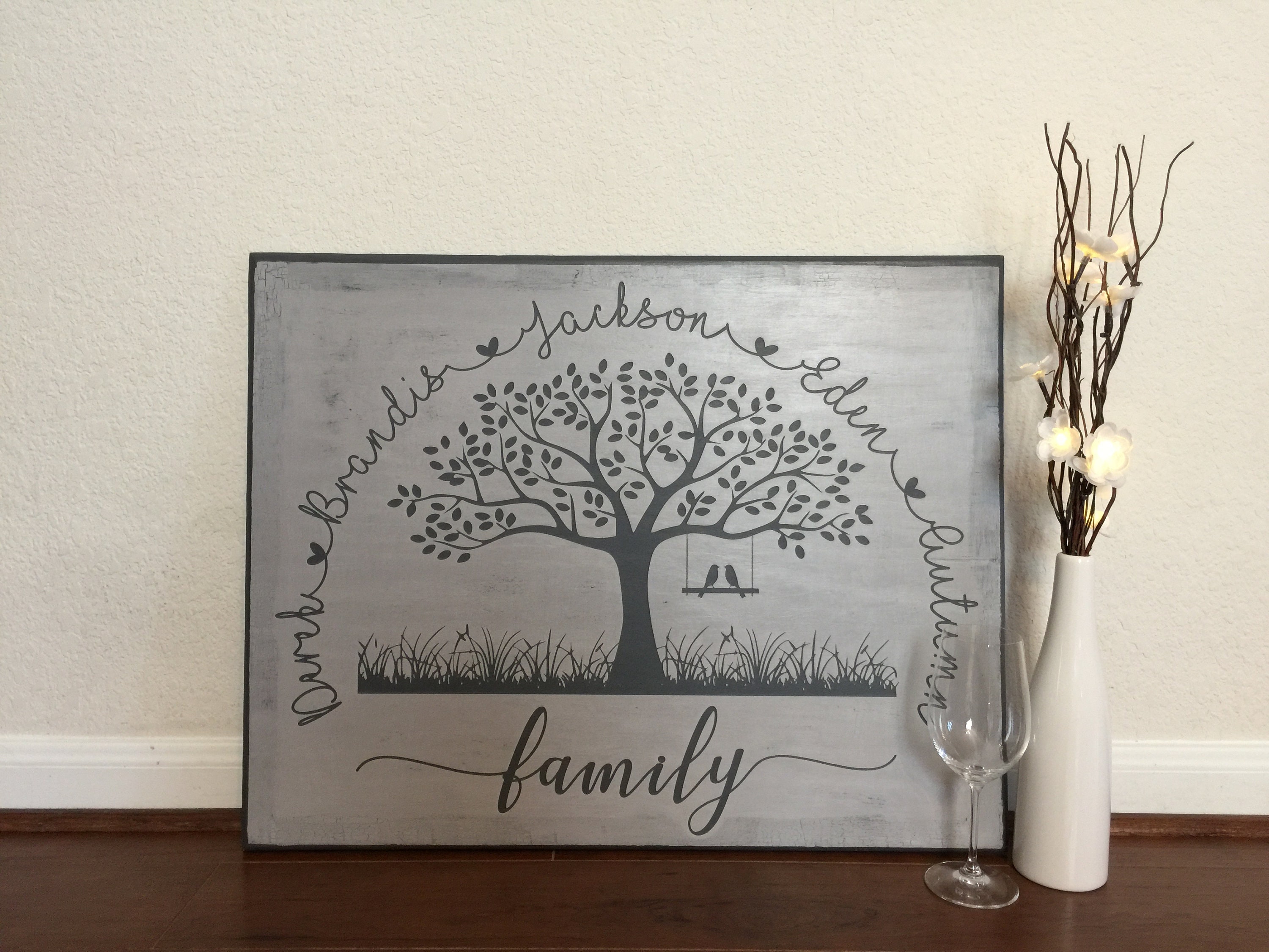 Family Tree Wall Art Blended Family Wooden Sign Etsy