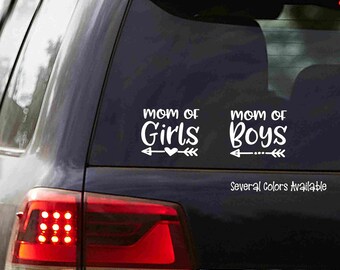 Mom of Boys, Mom of Girls Decal, Van Decal, Car Decal, Laptop Sticker, 7 Color Options, 2 Sizes Available