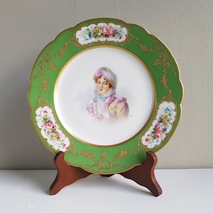 Antique Porcelain Portrait Plate by Sevres w. Raised Gold Gilt, Antique Collectible Sèvres Porcelain, Antique Home Decor, M. Imple de Sevres