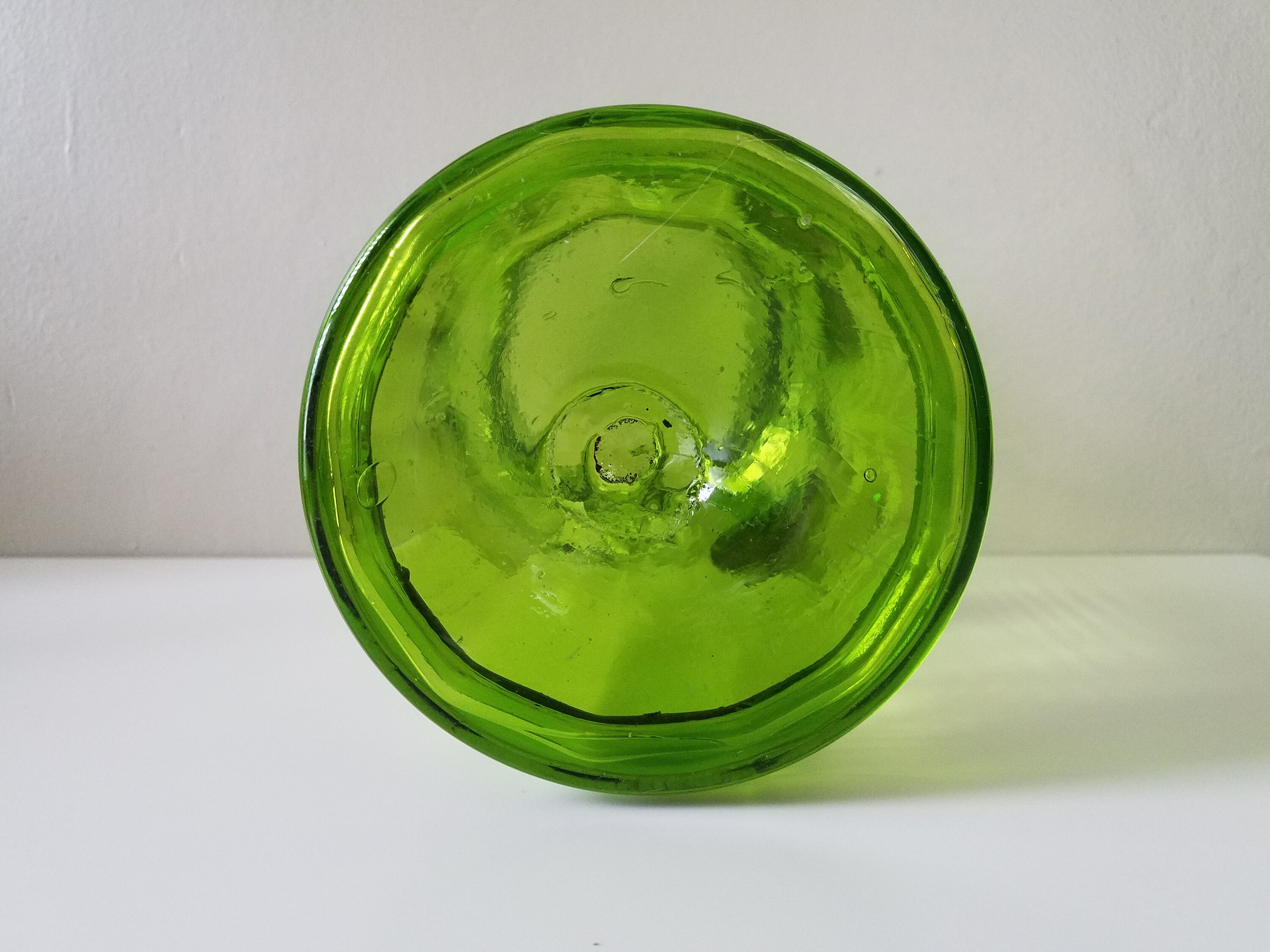 Antique Bohemian 'mary Gregory' Style Green Glass Ruffled Pitcher, Antique Glass Pitcher