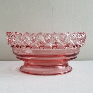 Vintage Imperial Glass Lace Edge Bowl, Vintage Glass, Pink Imperial Glass, Glass with Lace Pattern, Collectible glass, Vintage Home Decor
