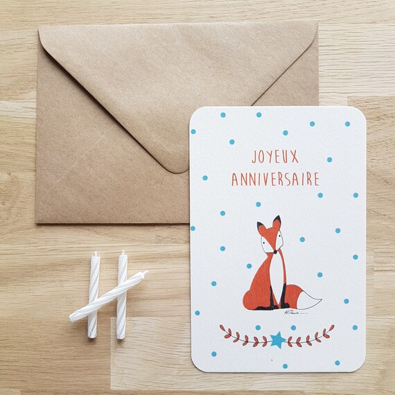 Carte Postale Joyeux Anniversaire Renard Garcon Etoile Etsy France