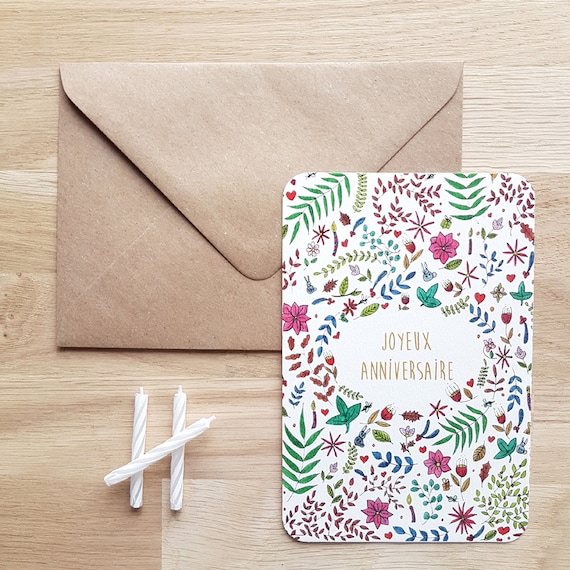 Carte Postale Joyeux Anniversaire Fleurs Multicolore Etsy