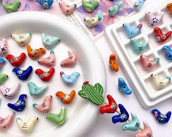 Met de hand beschilderde vogelkeramiekkralen in de herfst - DIY-sieraden maken2PCS/10PCS