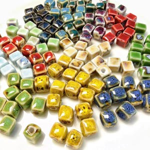 20PCS 8mm Square Ceramic High-Temperature Glaze Beads - Square Beads for DIY Necklaces, Bracelets, Phone Charms