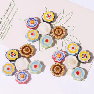 Cute Handmade Ceramic Hand-Painted Flower Beads  Loose Beads for DIY Handmade Bracelets Necklaces Beading Projects
