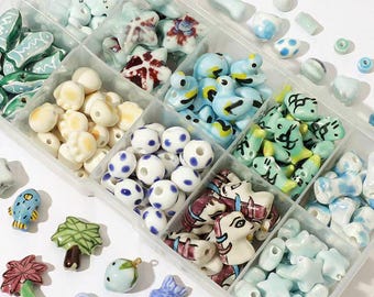2PCS   Blue Ceramic Beads for DIY Jewelry and Crafts