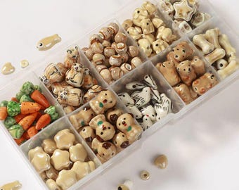 Schattige keramiekkralen: beren, wortelen, sterren voor doe-het-zelfsieraden 2 stuks/10 stuks