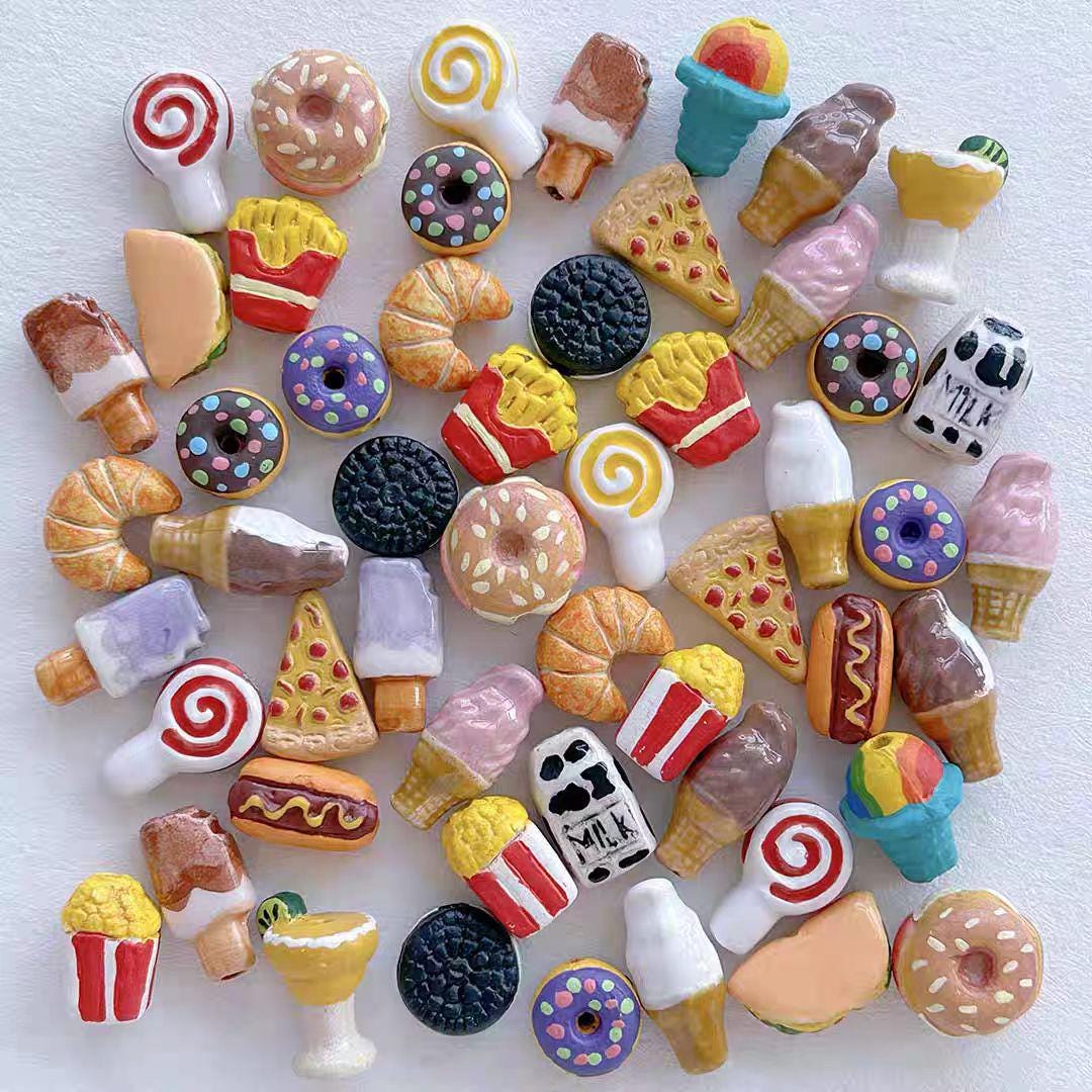 2PCS   Peruvian Ceramic Beads - Hand-Painted Food & Drink Shapes