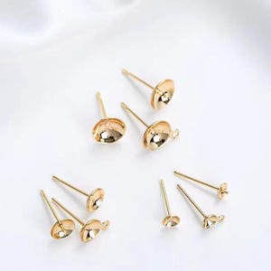14k gold filled earring settings,stud earring posts, Pearl Cup Earring Post