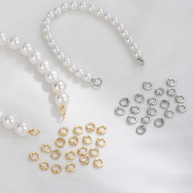 5PCS   14K Gold-Plated Double-Hole Closed Ring Connector for DIY Pearl Jewelry