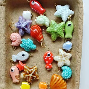 Handmade Sea world Ceramic Beads Charms Painted Porcelain fish bead starfish shell for Vintage-Inspired Necklace Bracelet Jewelry Making
