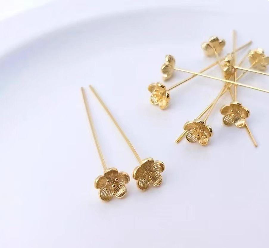 10PCS 14K gold-plated color-preserving T-pins, 9-character pins, round head pins, flat head bead pins for DIY jewelry, ear hooks.