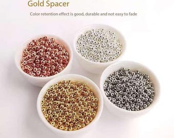 100PCS Color-preserving 14K gold-plated beads, genuine gold-coated, white gold spacers, silver beads for DIY jewelry making.