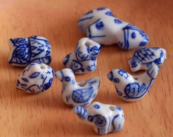 Blue and White Ceramic Animal Beads: DIY Jewelry Making 2PCS/10PCS