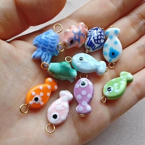Handmade Fish Ceramic Beads Charms Painted Porcelain for Vintage-Inspired Necklace Bracelet Jewelry Making