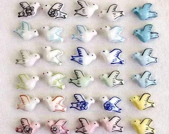 2 szt. wszelkiego rodzaju ptaki, ręcznie malowane ceramiczne koraliki w kształcie gołębi, porcelanowe koraliki w kształcie ptaków, do samodzielnego tworzenia biżuterii
