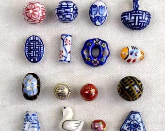 2PCS  vintage beads Blue and White Porcelain Beads for DIY Jewelry  Chinese ceramic beads