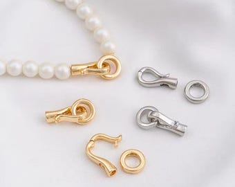 14K gold-filled, color-retaining fishhook-shaped pearl clasp for handmade necklaces and bracelets - jewelry connector and ending clasp.