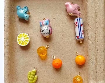 Handmade birds cactus fruits Ceramic Beads glass beads Charms pendants  for Vintage-Inspired Necklace Bracelet Jewelry Making