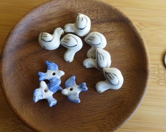 2szt. ceramiczne koraliki w kształcie ptaków, ręcznie malowane ceramiczne koraliki w kształcie gołębia, porcelanowe koraliki w kształcie łabędzia, DIY do tworzenia biżuterii