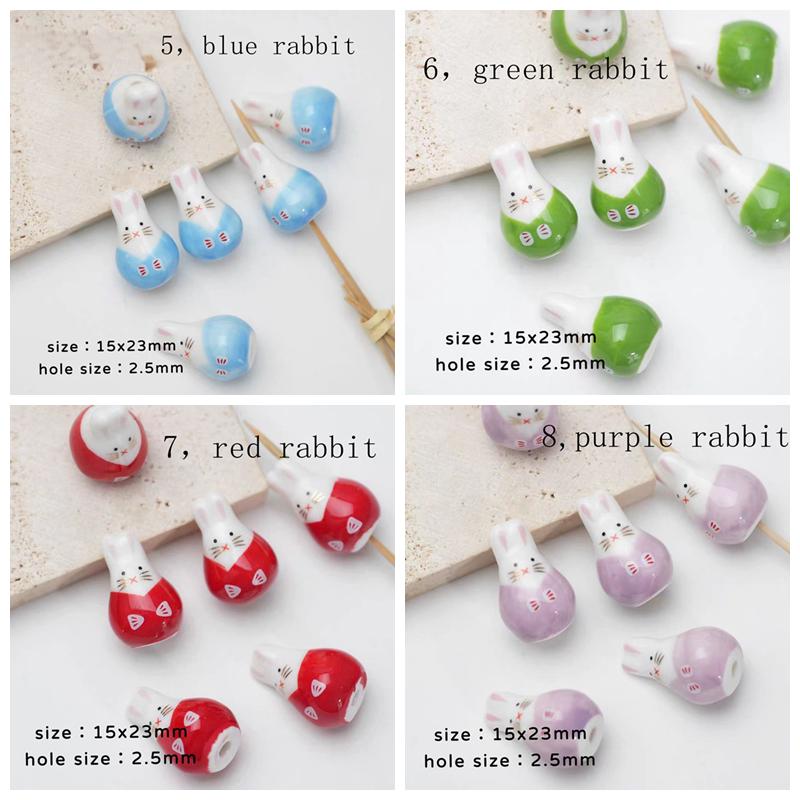 All About Rabbits Bunnies 2PCS Ceramic Beads Charms Painted Porcelain ...