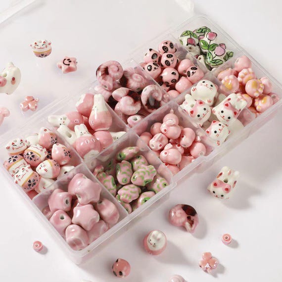 lucky Pink Ceramic Beads - lucky ceramic beads star ceramic beads fishi ceramic beads cute cat claw beads2PCS/10PCS