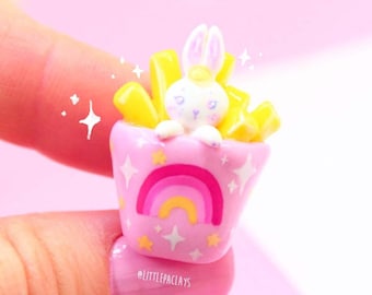Kawaii Bunny Fries Enamel Pin – Handmade Polymer Clay Food Badge