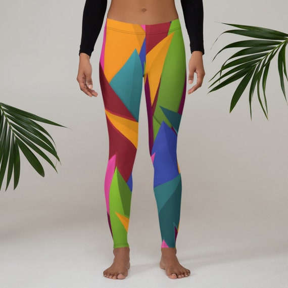 Rainbow Color Leggings Octogon Shape Pattern Unique Stretch Pants Gift for Her Multi Color Geometric Pants Women/'s Leggings