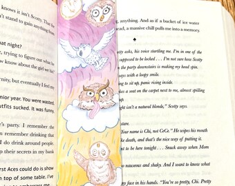 Gufi Animali Carini Segnalibri 2x6 Illustrazioni Disegno Nuvole Topo di biblioteca Amante dei libri Nerd dei libri Scrittore Lettura Kawaii