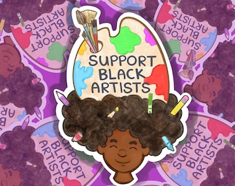 Supporto per artisti neri Adesivo laminato da 2 pollici Illustrazione ad acquerello Carina tavolozza di colori Disegno artistico Laptop Vinile Computer Diario lucido