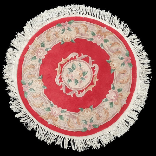 Tapis oriental rond en laine à motif floral