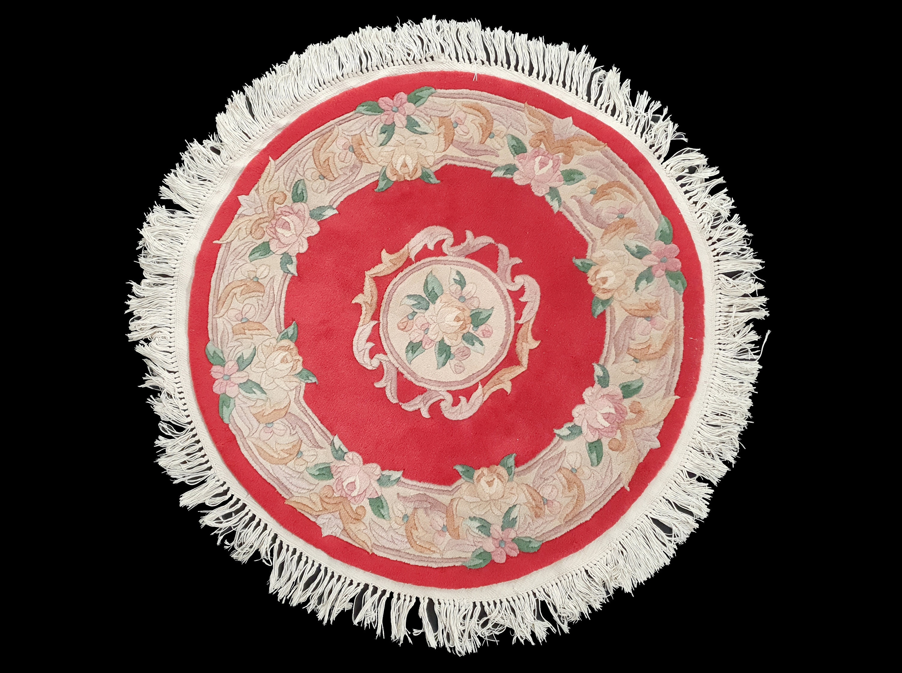 Tapis Oriental Rond en Laine à Motif Floral
